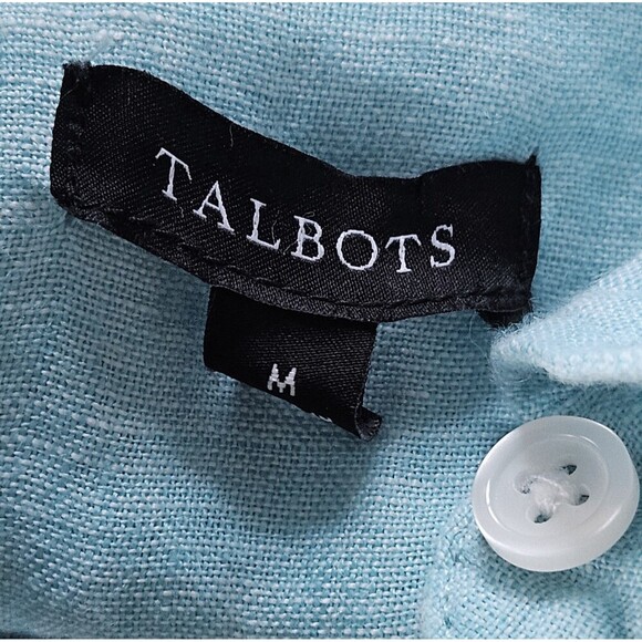 Talbots 100% Linen Button Up Top Blouse Robin Egg Blue Size Med Coastal Easter - Picture 7 of 8